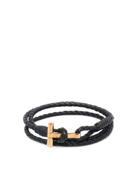 TOM FORD BRAIDED LEATHER T BRACELET