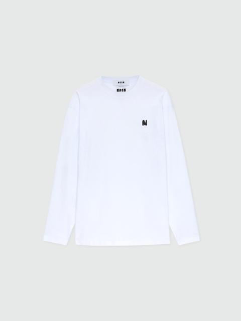 MSGM White long-sleeve cotton jersey T-shirt with front print