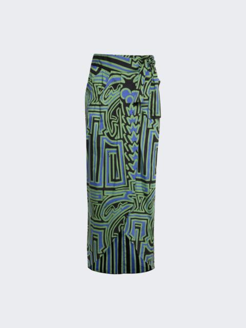 Dialecto Tropical Wrap Skirt Black And Neon Green