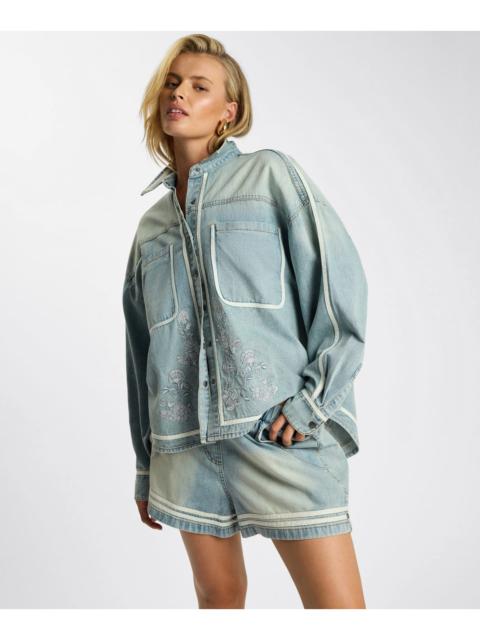 ONE TEASPOON Embroidered Essential Denim Shirt - Folklore Chambray Blue
