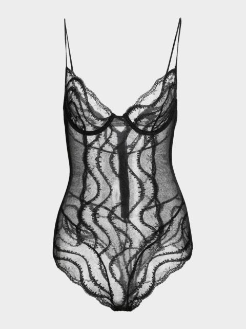 KIKI DE MONTPARNASSE Leche Moi Embroidered Tulle Bodysuit
