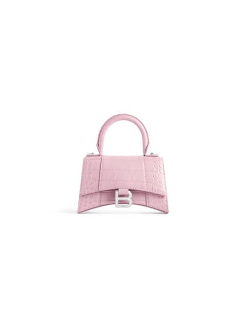 BALENCIAGA Women's Hourglass Xs Handbag Crocodile Embossed in Pink