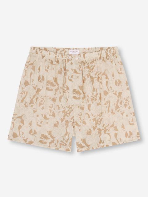 Derek Rose Men's Classic Fit Boxers Ledbury 73 Cotton Batiste Sand