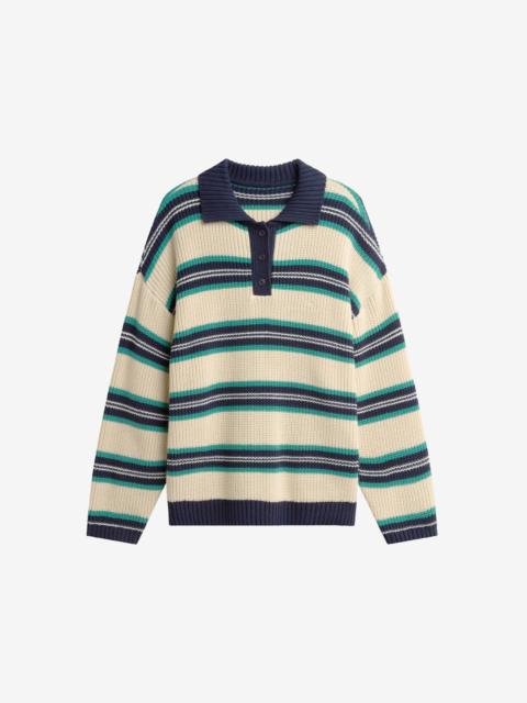 The Frankie Shop Nordby Knit Polo Sweater - Cream/Navy Stripe