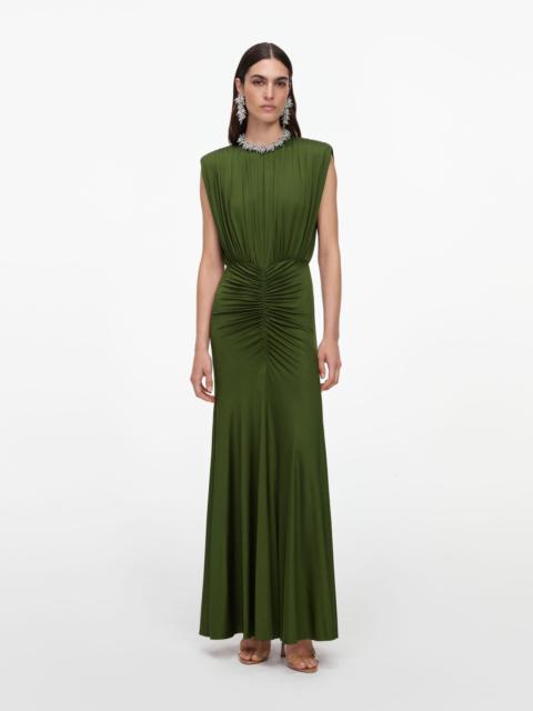 self-portrait Olive Jersey Gathered Maxi Dress