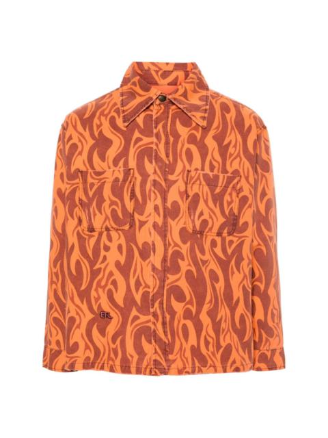 flame-print canvas shirt jacket