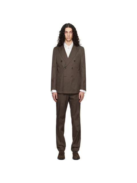 BOSS Brown Two-Piece Slim-Fit Stretch Cotton Suit