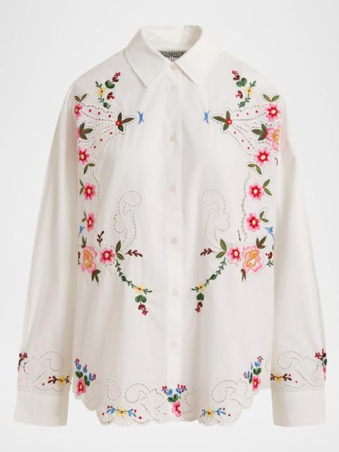 ESSENTIEL ANTWERP Floral Embroidered Oversized Cotton Shirt