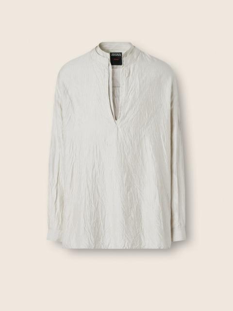 ZEGNA WHITE AND GREY STRIPED SILK SHIRT
