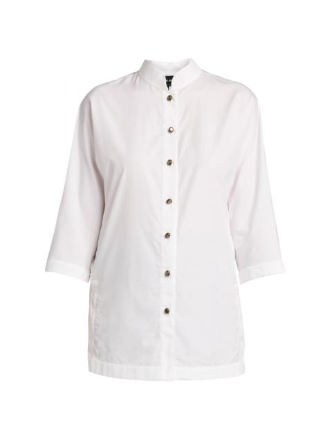 GIORGIO ARMANI Women's Longline Cotton Poplin Button-Front Blouse - Solid White