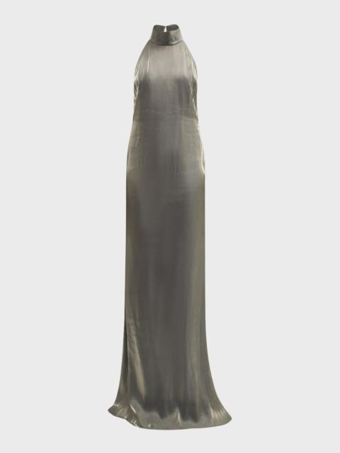 LAPOINTE Metallic Organza Backless Halter Gown