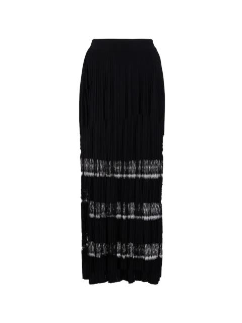 Lace-trimmed pleated knit maxi skirt