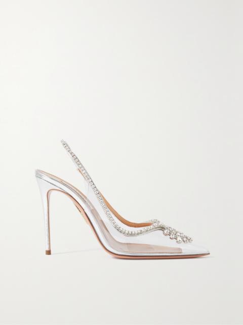 AQUAZZURA Seduction 105 Crystal-embellished Metallic Leather And Pvc Slingback Pumps