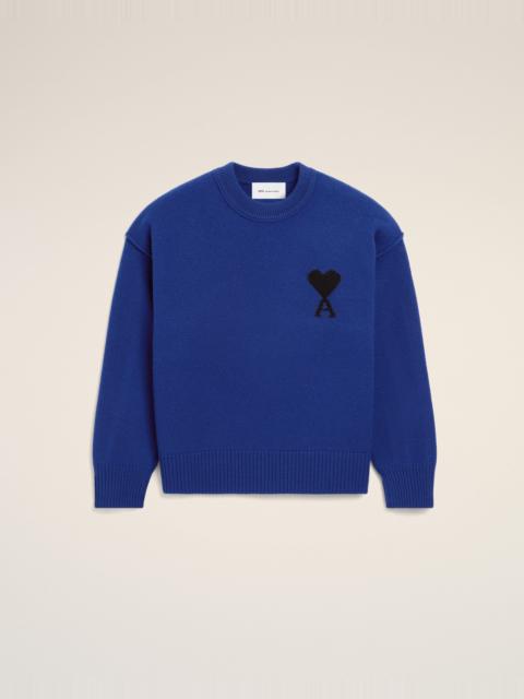 AMI Paris BLUE CREWNECK WOOL SWEATER WITH AMI DE COEUR