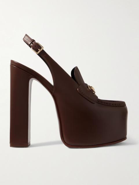 GUCCI Horsebit-embellished leather slingback platform pumps Chocolate