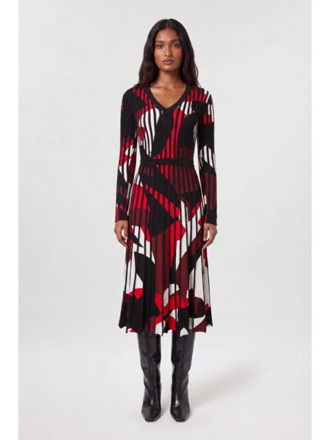 KAREN MILLEN Petite Zebra Jacquard Knit Full Skirted Midi Dress