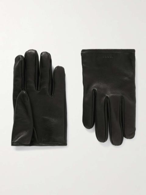 GUCCI Logo-Debossed Silk-Lined Leather Gloves