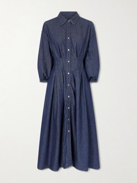 TWP Mason Pleated Denim Midi Shirt Dress
