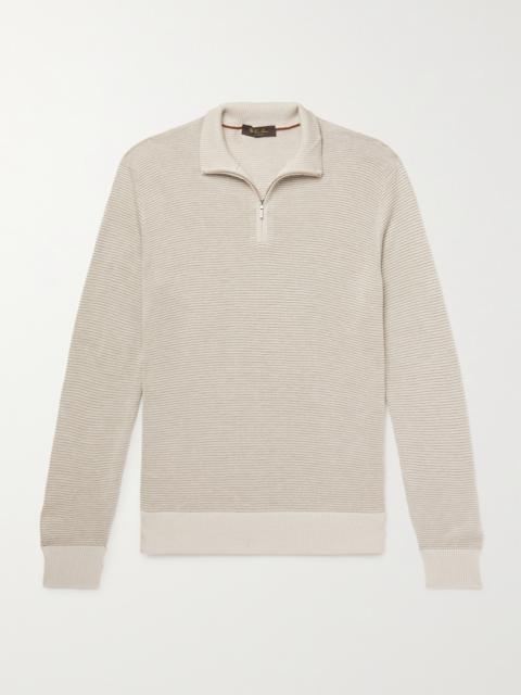 Loro Piana Slim-Fit Ribbed Silk, Cashmere and Linen-Blend Half-Zip Sweater