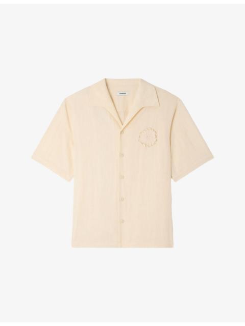 Sandro Floral-Embroidered Relaxed-Fit Crochet Shirt