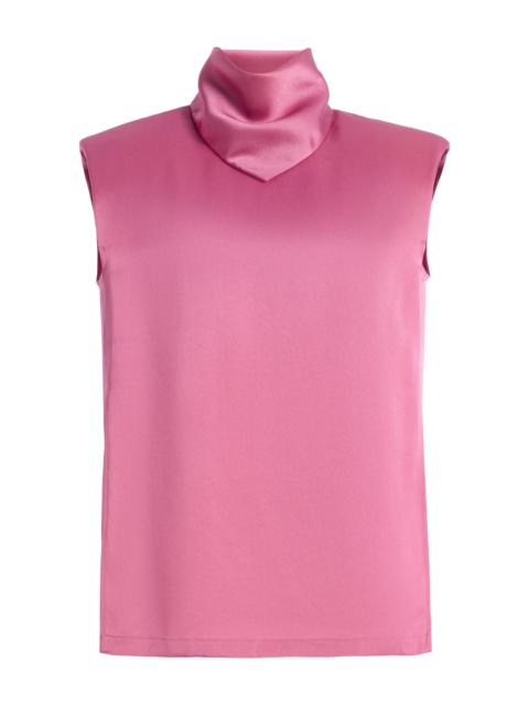 BEVZA Exclusive Hustka Satin Scarf-Neck Top pink