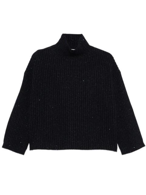 Brunello Cucinelli HIGH NECK RIBBED CASHMERE SWEATER WITH SEQUINS