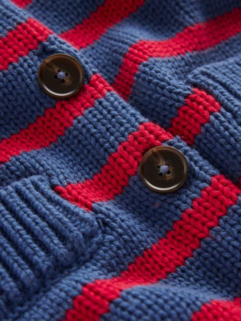 BODEN Lucy Chunky Cotton Cardigan-Soft Navy and Red Stripe