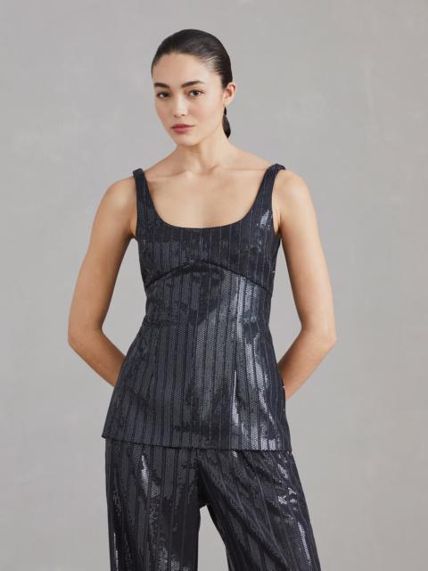 Brunello Cucinelli Virgin wool chalk stripe flannel 상단 와 dazzling 자수