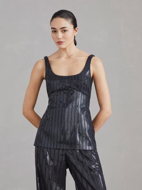 Virgin wool chalk stripe flannel top with dazzling embroidery