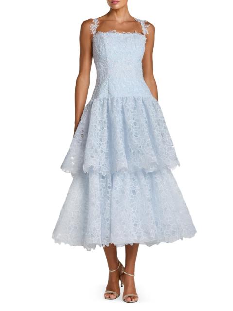MAC DUGGAL Women's Lace Tiered Fit & Flare Midi-Dress - Powder Blue