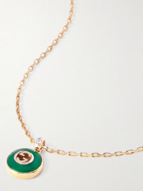 GUCCI Interlocking G 18-karat gold, agate and diamond necklace Green