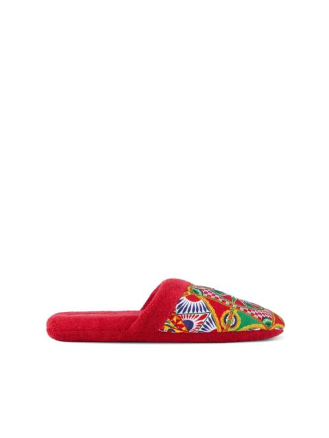 Carretto Siciliano-print terry slippers