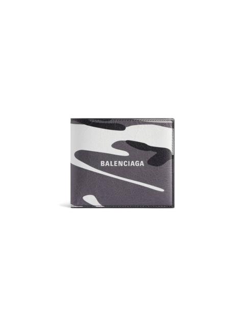 BALENCIAGA Men's Cash Square Folded Wallet Camo Print in Grey/white
