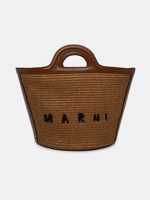 BROWN LEATHER BLEND TROPICAL BAG