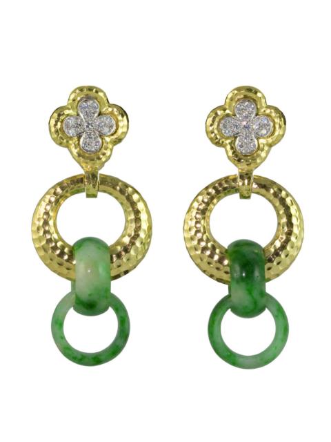 DAVID WEBB Carved Jade Diamond Drop Earrings