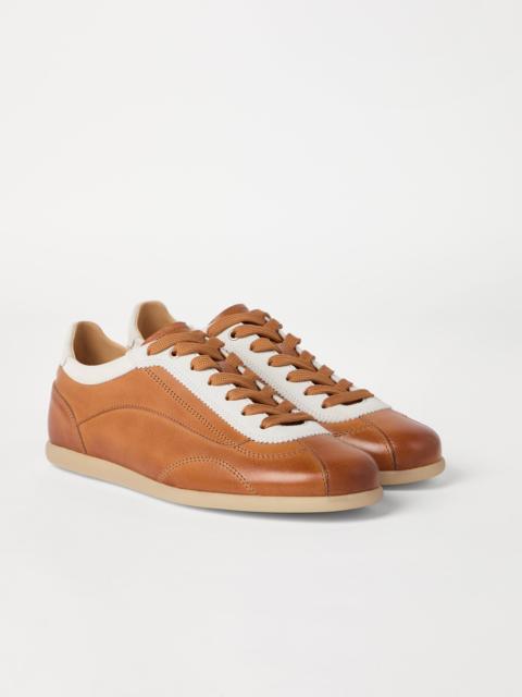 Brunello Cucinelli Natural-effect calfskin and washed suede sneakers with slim outsole
