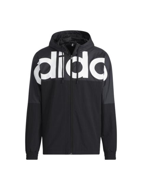 adidas Large Logo Contrast Color Stitching Athleisure Casual Sports Hooded Jacket Black HD4700