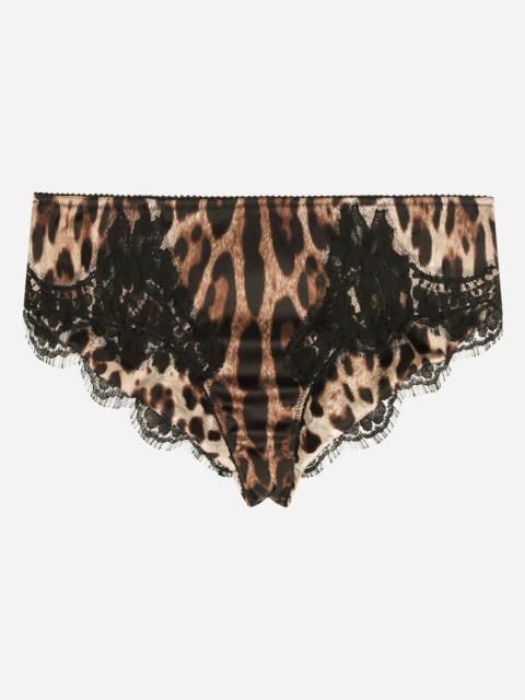 Dolce & Gabbana Leopard-print satin briefs with lace detailing