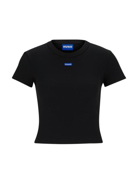 HUGO STRETCH-COTTON SLIM-FIT T-SHIRT WITH BLUE LOGO LABEL
