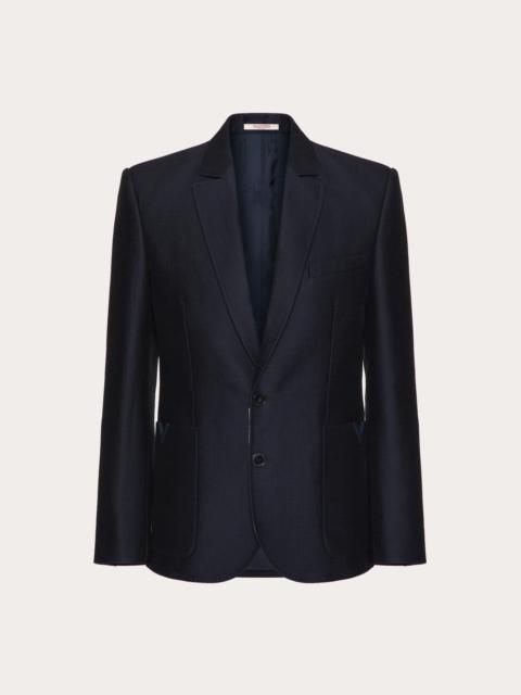 WOOL AND SILK SINGLE-BREASTED JACKET WITH RUBBERIZED V DETAIL