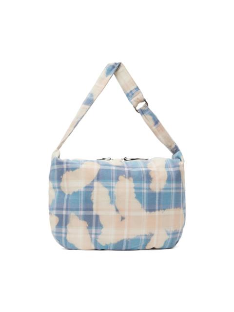 A BATHING APE® Off-White & Blue Bleached Bape Check Furoshiki Bag