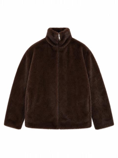 The Kooples BROWN FAUX FUR COAT WITH A ZIPPER