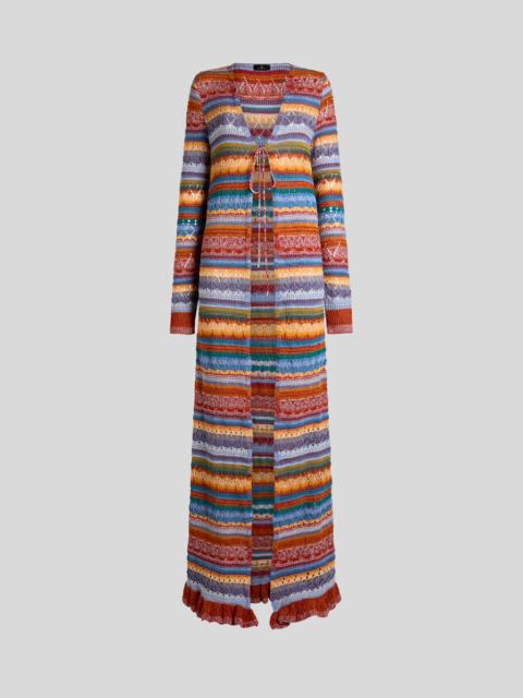 Etro LONG KNIT COTTON CARDIGAN WITH STRIPES AND OPENWORK