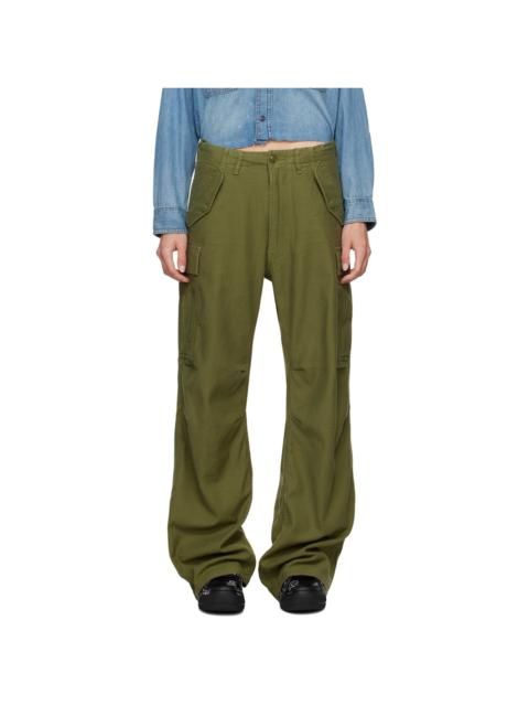 Khaki Wide Leg Cargo Pants