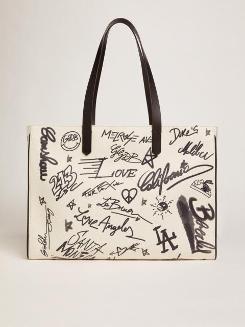 Golden Goose White East-West California Bag with contrasting black graffiti print
