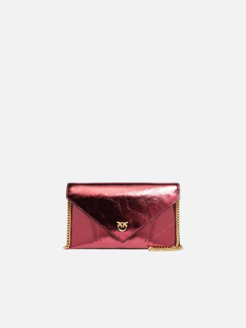 PINKO METALLIC LEATHER POUCH WITH LOVE BIRDS LOGO