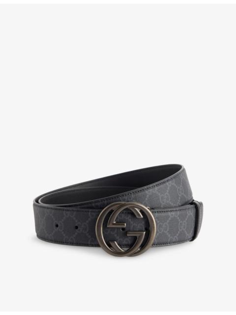GUCCI Logo-Buckle Monogram Coated-Canvas Belt