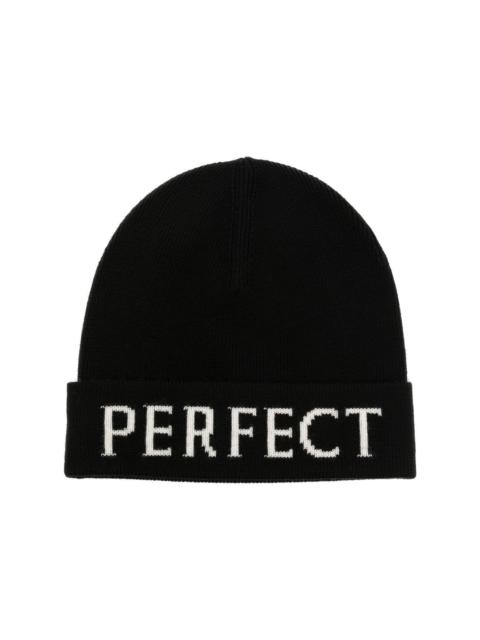 PERFECT MOMENT logo-intarsia merino wool beanie