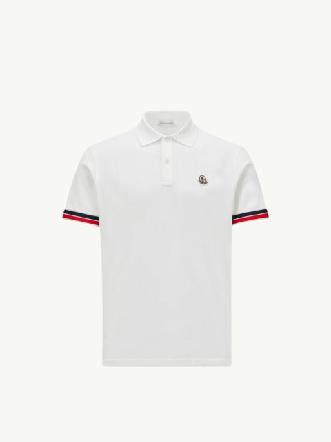 Moncler Striped Trim Cotton Piquet Polo Shirt
