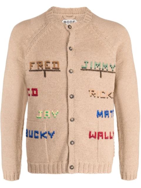 patterned-intarsia crew-neck cardigan